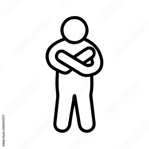 Simple line drawing of a person hugging themselves  
