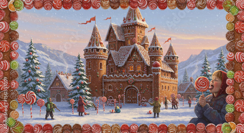 Enchanted Gingerbread Castle Winter Wonderland Scene