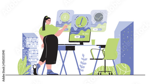 Cryptocurrency marketplace concept for modern web design. People buying and selling crypto money, mining bitcoins, making money at platform. Flat vector illustration isolated on white background.