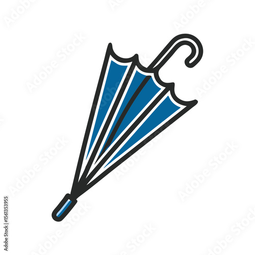 Blue umbrella icon in simple outline style  