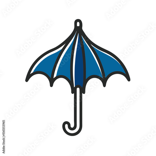 Blue umbrella icon in simple line art style  