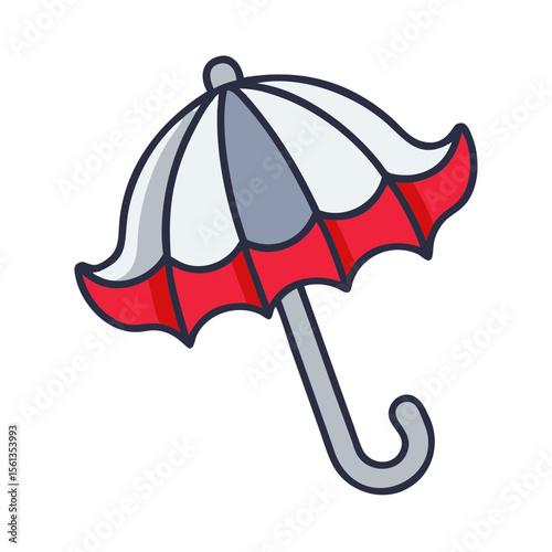 Colorful umbrella with red and white stripes 