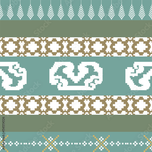 Thai Pixel Art Seamless Traditional Pattern Ethnic Cultural Background with Abstract Motifs