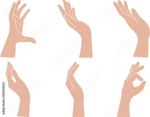Hand Gestures Vector Icon Collection – Cartoon Thumbs Up, Pointing, OK Sign, Heart and Holding Hands.