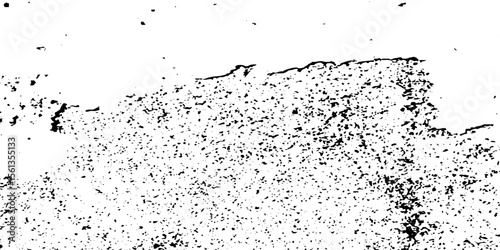 Distress urban overlay spotted concrete grain surface grainy noise rust wall grunge black splatter and white background. damaged chalk crack rough ink wall texture.	
