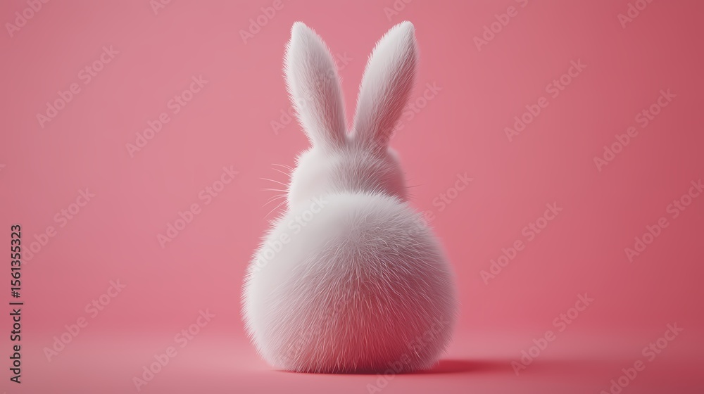 Obraz premium Fluffy White Bunny on Pink Background Easter Spring Cute Rabbit 