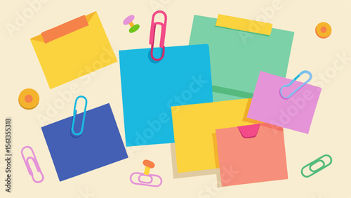 Vibrant Back to School: Cute set of colorful sticky notes and paper c