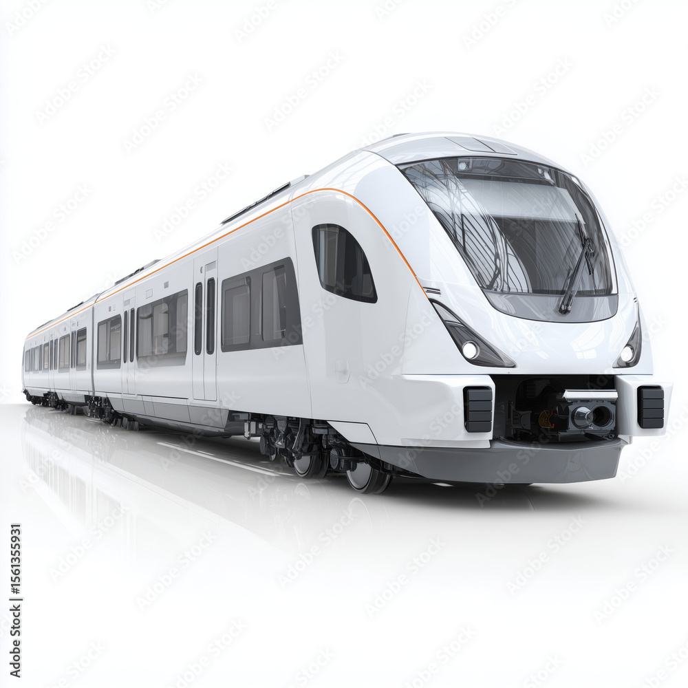 Fototapeta premium Modern White Train - Futuristic Transportation , white background cut out PNG