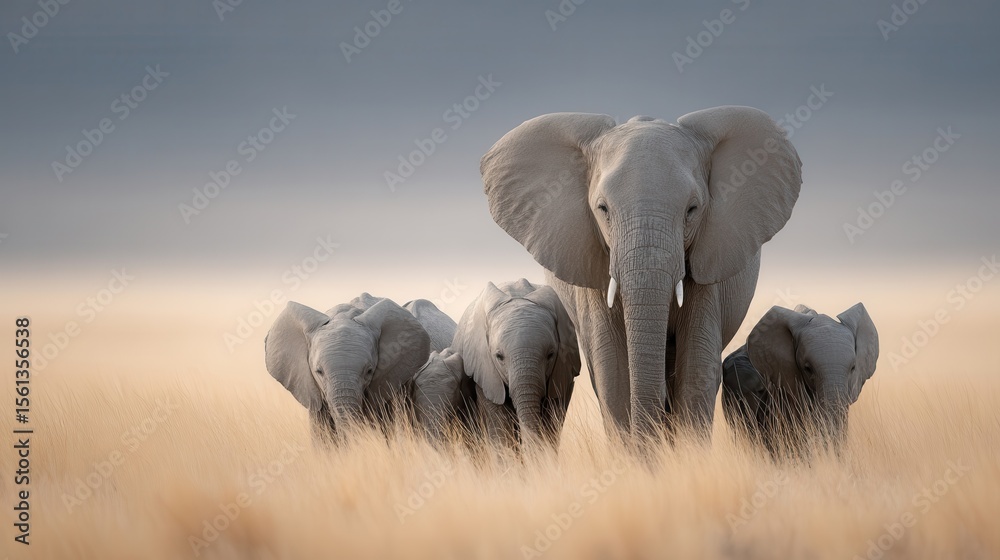 Fototapeta premium African Elephants Family in Savanna