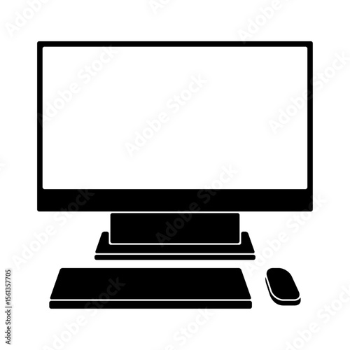 一体型パソコン・デスクトップパソコン・オールインワンPC　アイコン・シルエット　ベクター／透過PNG／JPEG白背景