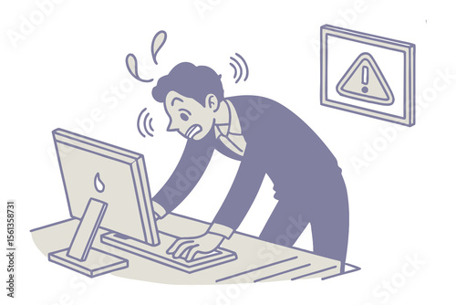 Digital Dilemma: A stressed individual grapples with computer issues. The scene portrays a person's struggle with technology, showcasing the universal frustrations of technical difficulties.