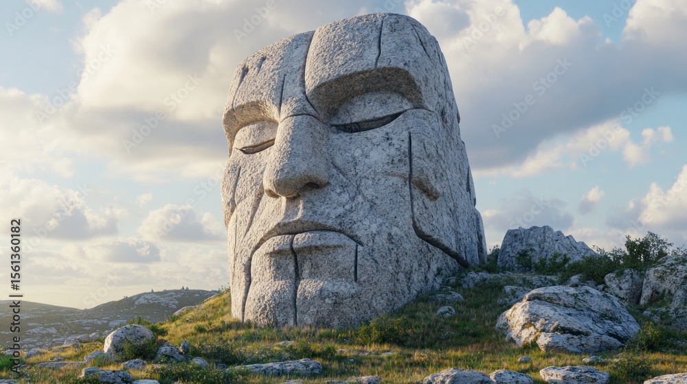 Fototapeta premium Huge stone head sculpture in landscape