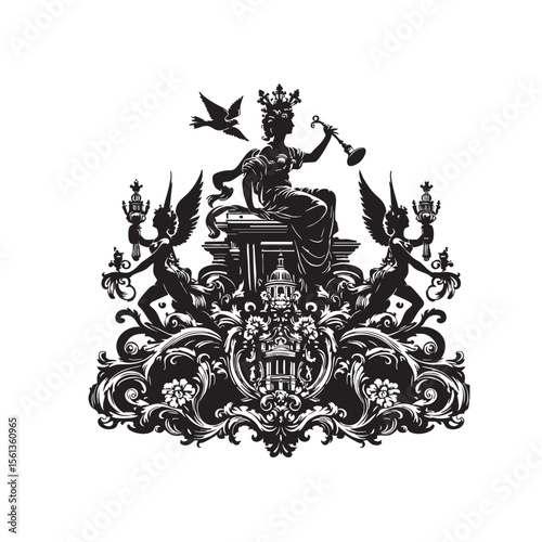Baroque black and white silhouette icon