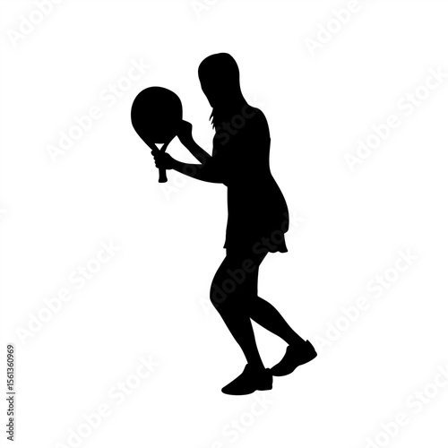 Female Padel Player Ready to Strike, Silhouette of Woman in Paddle Tennis Stance