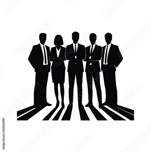 Group of standing pose business men and women team silhouette design