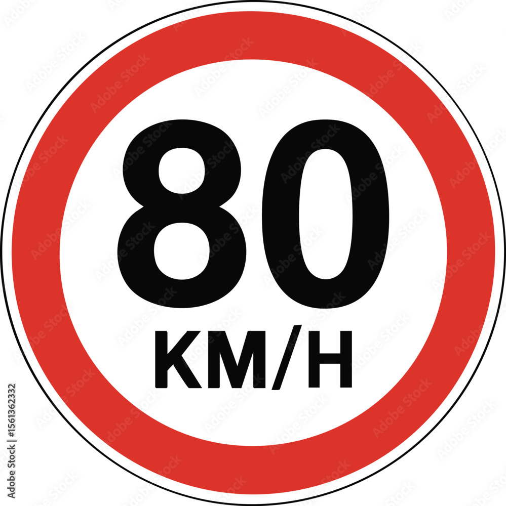 Eighty Kilometer Per Hour Speed Limit Traffic Sign With Red Circular Border For Road Safety Regulation And Vehicle Driving Control
Eighty Kilometer Per Hour Speed Limit Traffic Sign With Red Circular Border For Road Safety Regulation And Vehicle Driving Control