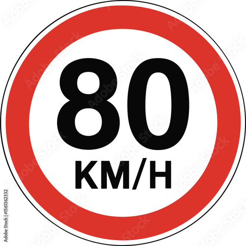 Eighty Kilometer Per Hour Speed Limit Traffic Sign With Red Circular Border For Road Safety Regulation And Vehicle Driving Control

