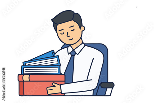 Work Load and Stress: An office worker with an overwhelming workload is facing high pressure, surrounded by piled paperwork and documents.