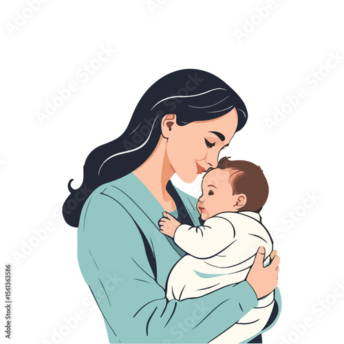 Mother Holding Baby Vector Illustration