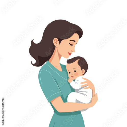Mother Holding Baby Vector Illustration