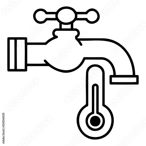 Faucet with thermometer indicating temperature control for plumbing repair in minimalistic style. hot and cold water mixer