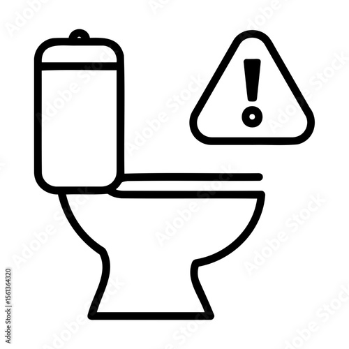 Toilet icon with warning sign for bathroom repair in minimalistic style