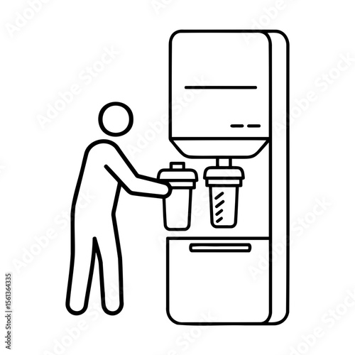 Person replacing filters at water cooler in minimalistic style