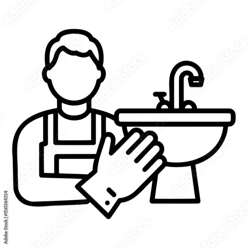 Plumber wearing gloves next to sink for bathroom renovation in minimalistic style
