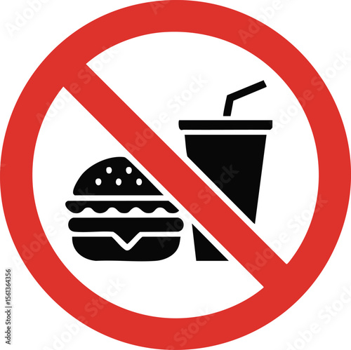 No Food Or Drink Allowed Sign With Red Prohibition Circle Showing Burger And Beverage Symbol For Safety Cleanliness And Regulation

