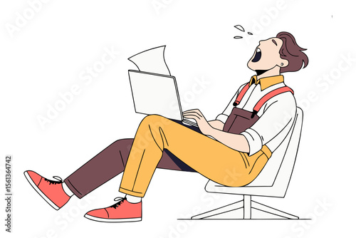Burnout Blues: A weary individual, sprawled in their chair, overwhelmed by work and stress, highlighting the strains of the modern office environment.