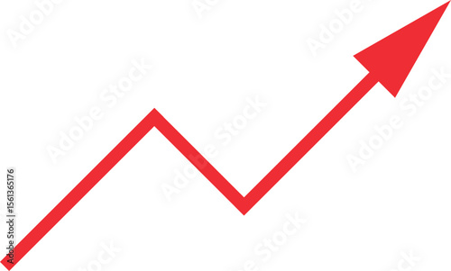 Simple, red upward trend graph, perfect for representing positive growth, progress, or success.