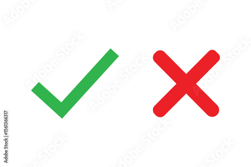 Check mark icons. green check mark and red cross mark icon set. green tick and red x. 