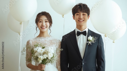 Happy Wedding couple in wedding party,Young joyful bride and groom emotionally dancing,honeymoon and romantic time,valentine,sweet moment,copy space.