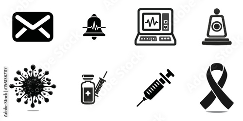 Medical Icons Collection Including Virus, Syringe, and Ribbon Graphics