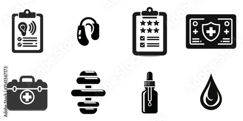 Medical Icons Set Featuring Health Tools and Services Symbols