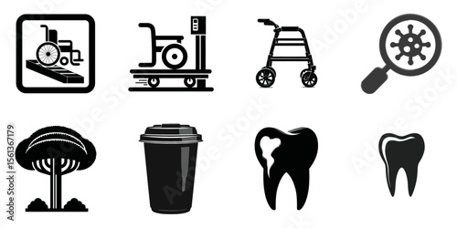 Black and White Icons Related to Health and Mobility Aids