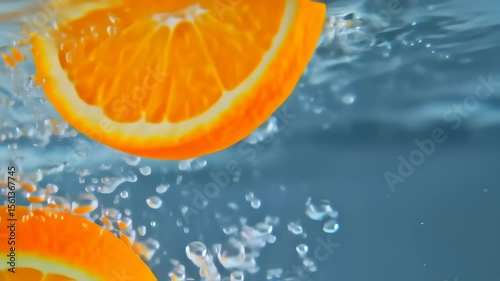 Orange slice dissolving in fizzy water over time