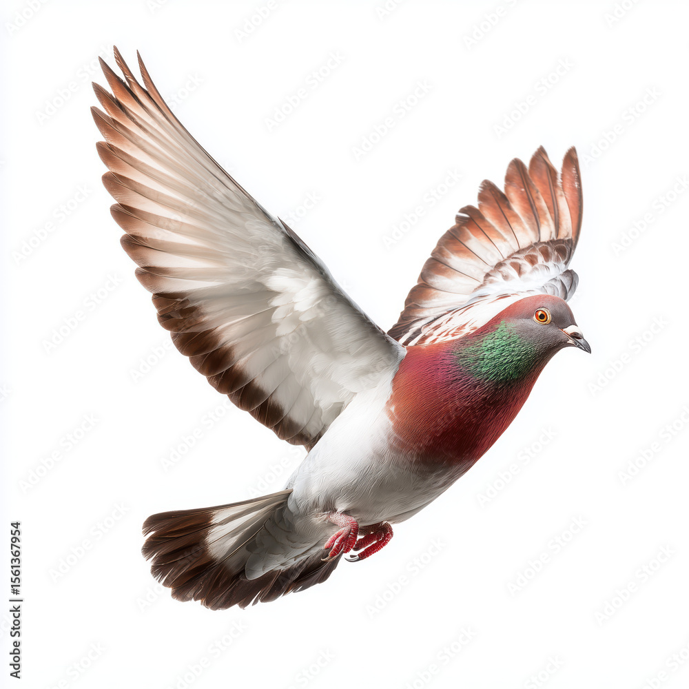 Fototapeta premium Pigeon in Flight: A Stunning Aerial Portrait , white background cut out PNG