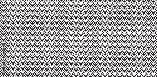 Silhouette Japanese Seamless Pattern Vector Illustration. Black & White. Chinese new year Background.