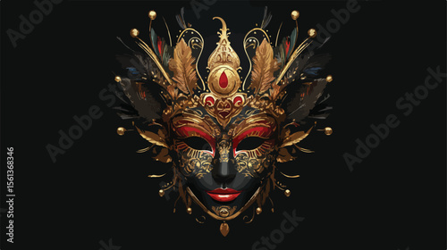 Elegant Carnival Mask with Gold Ornament Isolated on White Background
