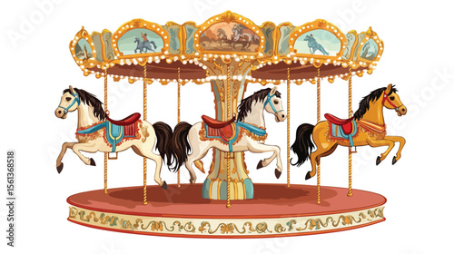 Carousel Horses Isolated Icon Design Flat Vector
