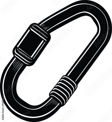 Vector art of a black and white carabiner clip isolated on white background