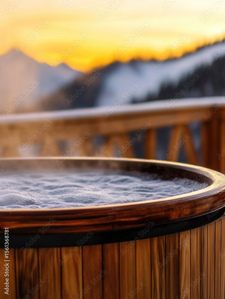 Obraz premium Sunset in wooden hot tub