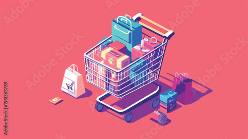 Excessive Grocery Shopping Cart Vector Illustration