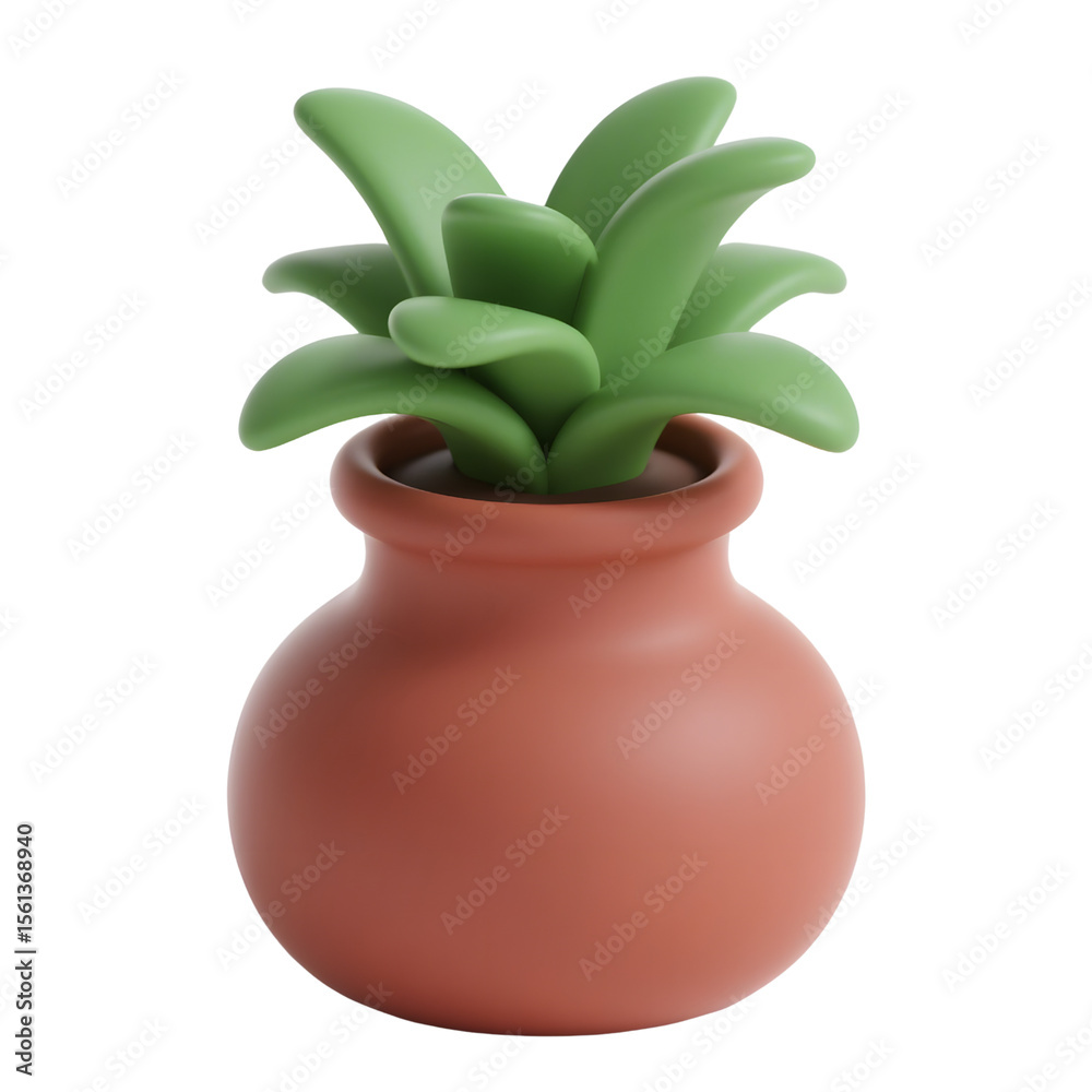 A cartoon succulent plant in a brown pot isolated on transparent background A cartoon succulent plant in a brown pot isolated on transparent background