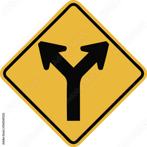 Y Intersection Road Split Sign Traffic Direction Choice Safety Yellow Black Symbol Guidance Highway Junction Navigation Marker


