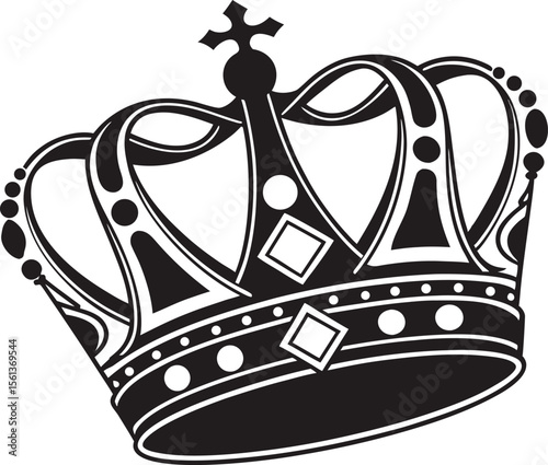 Vector art of a black and white ornate royal crown isolated on white background