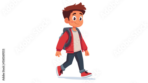 Cute Cartoon Boy Walking - Flat Vector Illustration