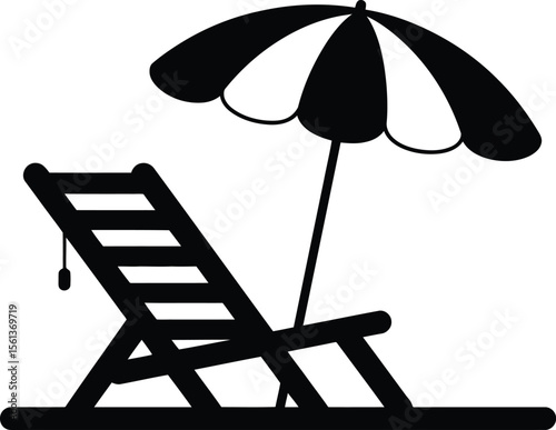 Beach Chair and Umbrella Silhouette: Relaxing Summer Vacation and Travel Icon