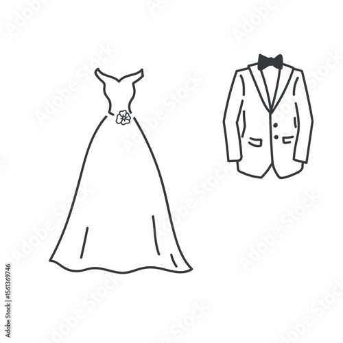 Hand-drawn linear wedding icon in minimalist style, perfect for rustic and elegant event designs. Ideal for planners,